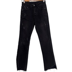 Gracia  Distressed Raw Edge Hem Black‎ Jeans
